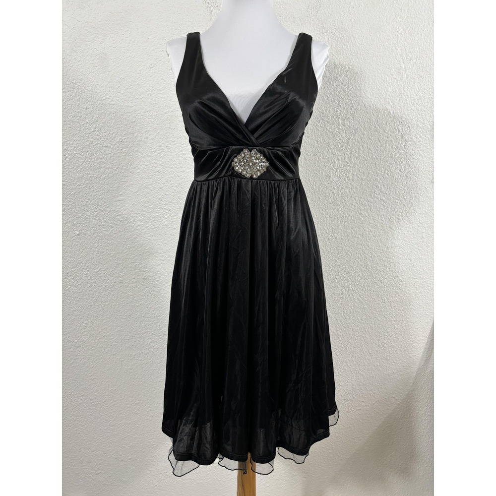 Ruby Rox Dress Womens Medium Black Beaded Empire Waist Rockabilly Party Made USA